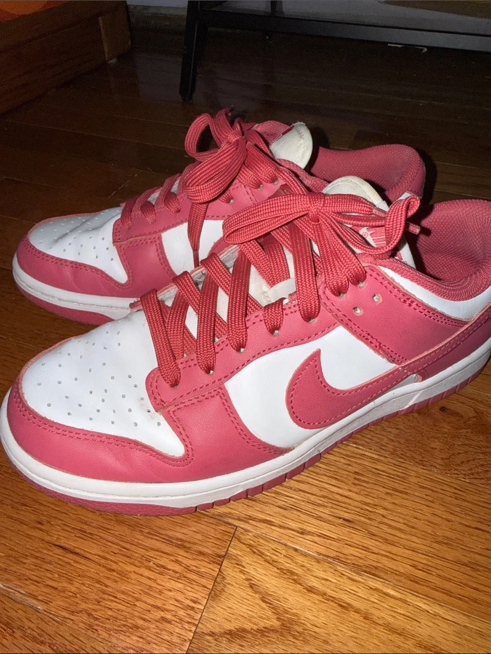 Nike Pink and White Dunk Lows